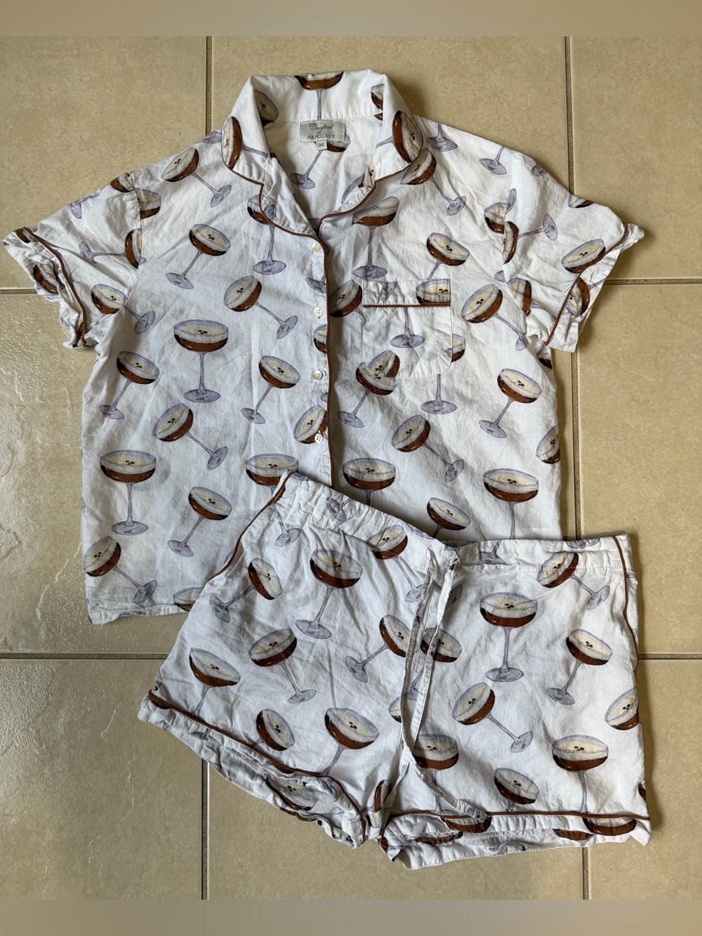 Crafted by Mahogany Cotton Pajama Set M Short Sleeve Espresso Martini Print